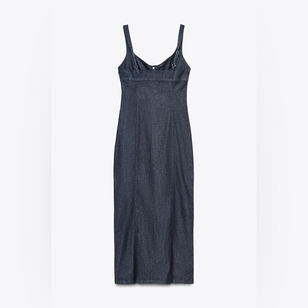 NWT ZARA STRAPPY DENIM MIDI DRESS SZ XL - Picture 5 of 7